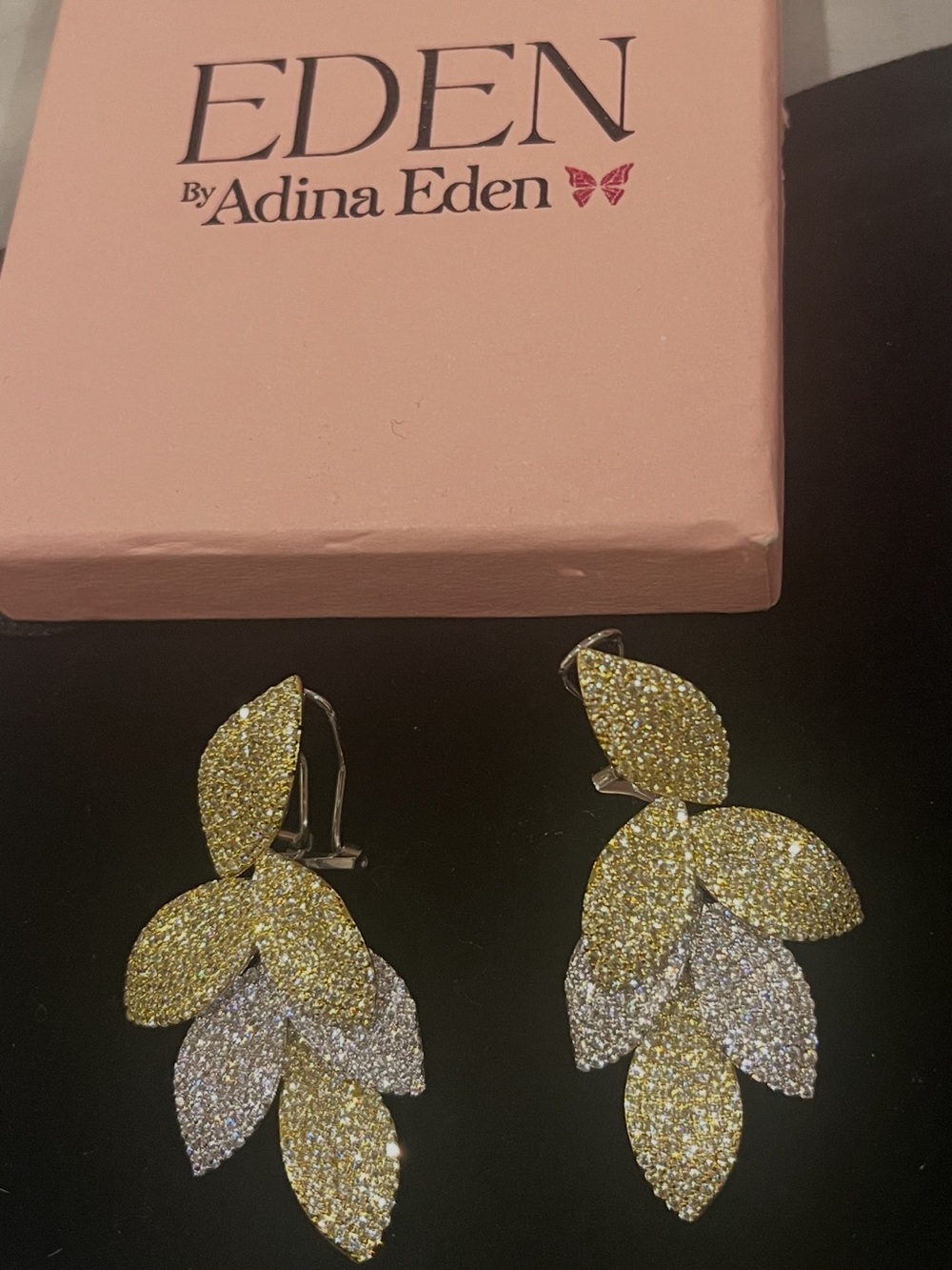 Adina Eden Gold and Silver Pavé Leaf Cluster Drop Earrings
